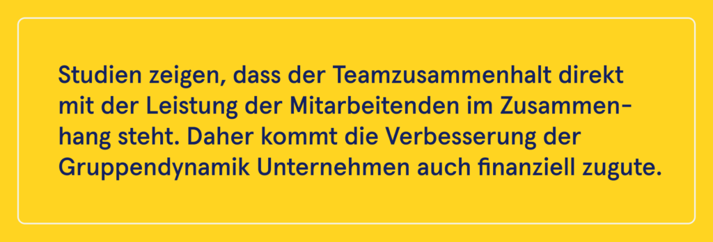 Infobox: Zusammenhang zwischen Teamzusammenhalt und Leistung der Mitarbeitenden.