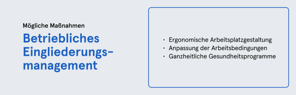 Betriebliches Gesundheitsmanagement Beispiele: Betriebliches Eingliederungsmanagement (BEM)