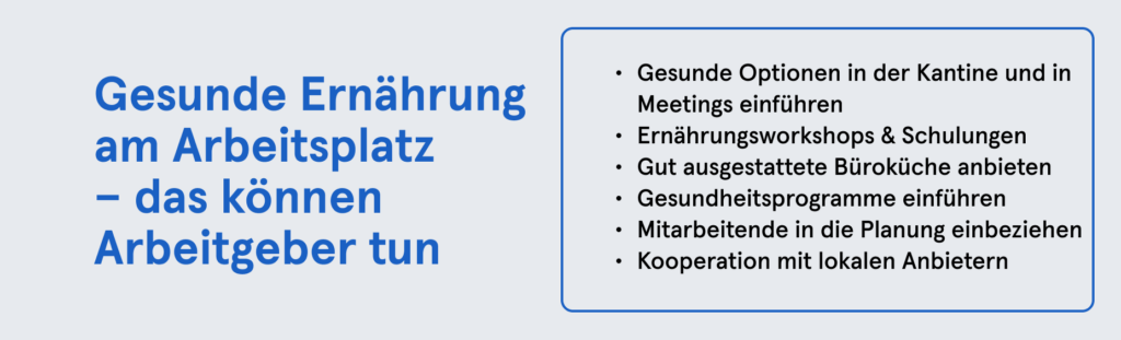 Infobox: Gesunde Ernährung am Arbeitsplatz – das können Arbeitgeber tun